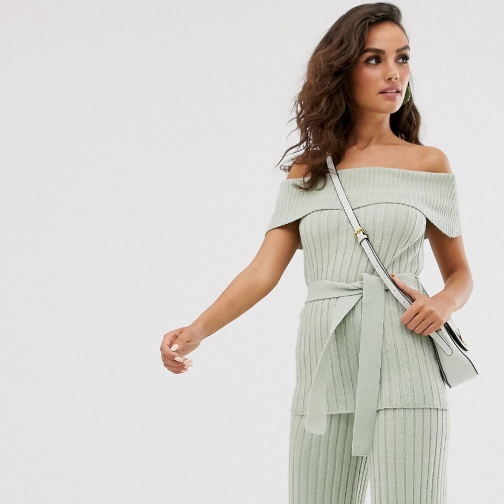 ASOS DESIGN Bardot knitted top with belt.